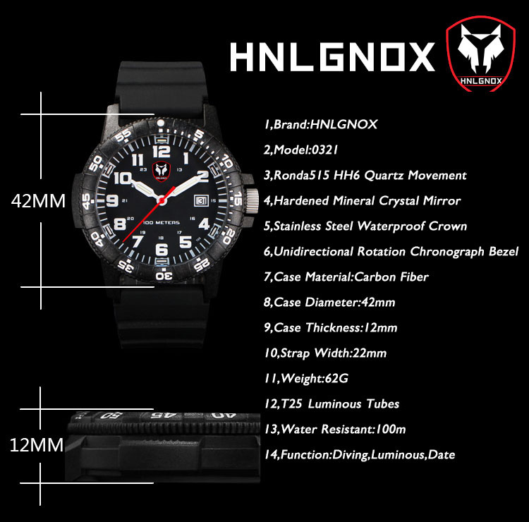 Hnlgnox Mens Pilot Watches Spo - Rubber Strap Diver recensie en prijs