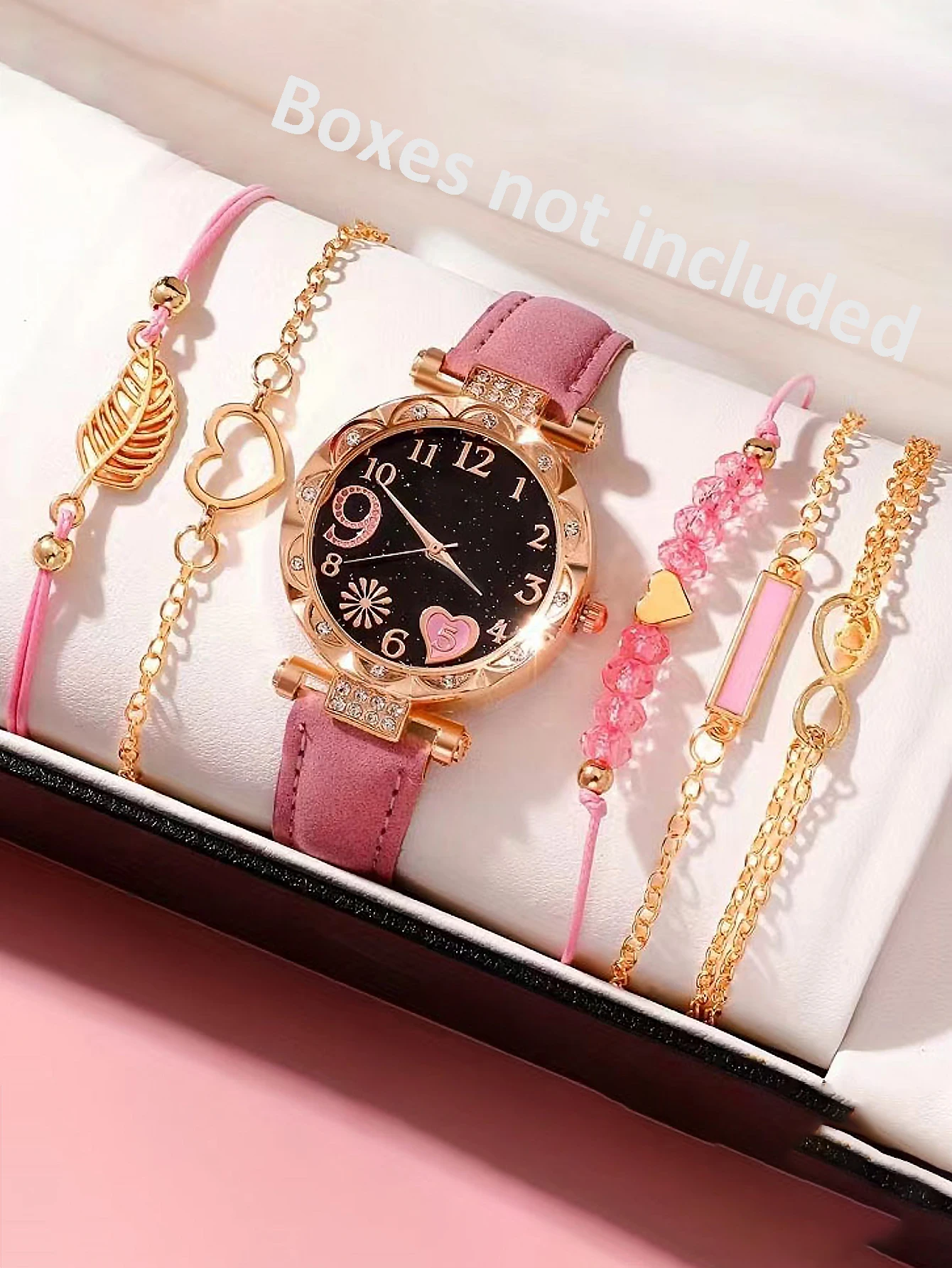 5Pcs Women Pink Suede Strap Wa - Suede Strap Watch recensie en prijs