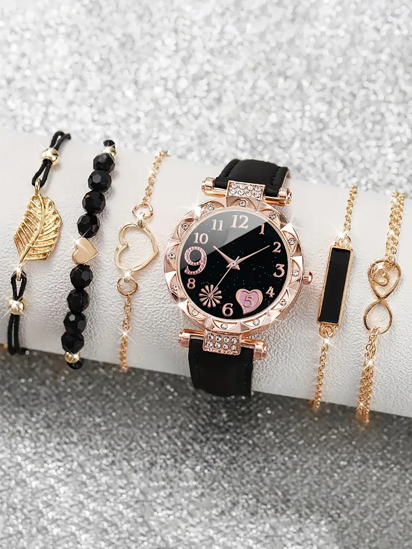 5Pcs Women Pink Suede Strap Wa - Suede Strap Watch recensie en prijs