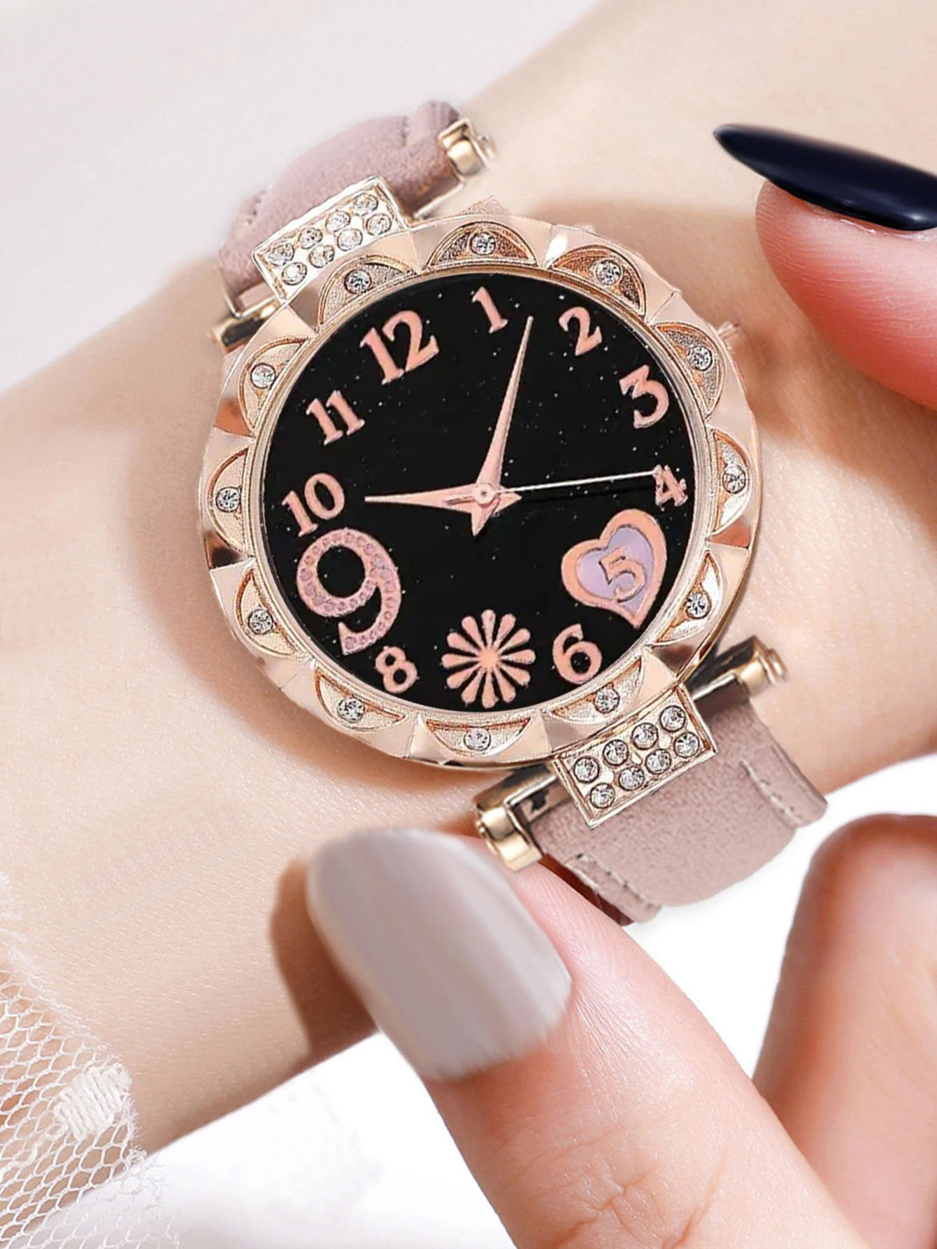 5Pcs Women Pink Suede Strap Wa - Suede Strap Watch recensie en prijs
