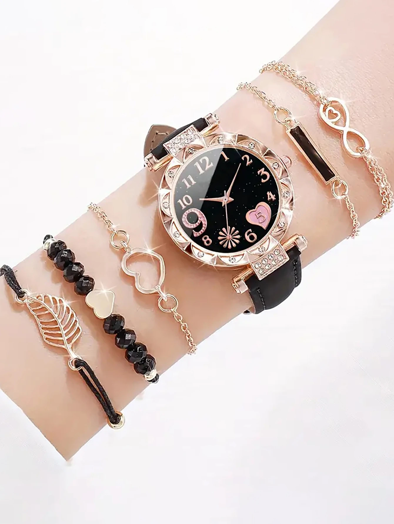 5Pcs Women Pink Suede Strap Wa - Suede Strap Watch recensie en prijs