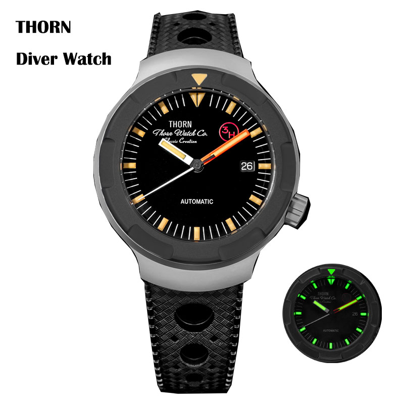 Thorn 42mm Men's Retro Titaniu - Rubber Strap Diver recensie en prijs